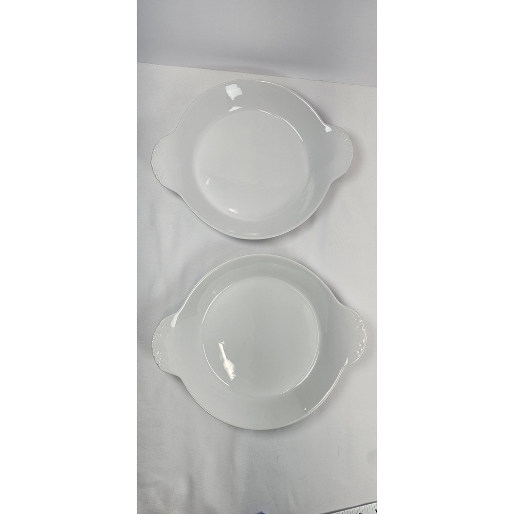 France Porcelain Au Gratin Dishes Set 2 White Round Baker Ear Handle Bowls